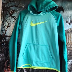 Girls Nike Aqua Hoodie with Lime Logo Size 10/12